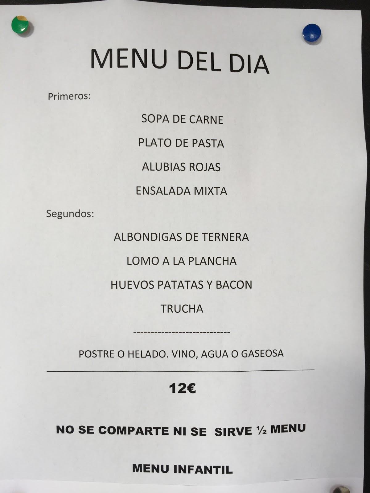 Carta del restaurante El Paraíso, Cabezón del la Sal