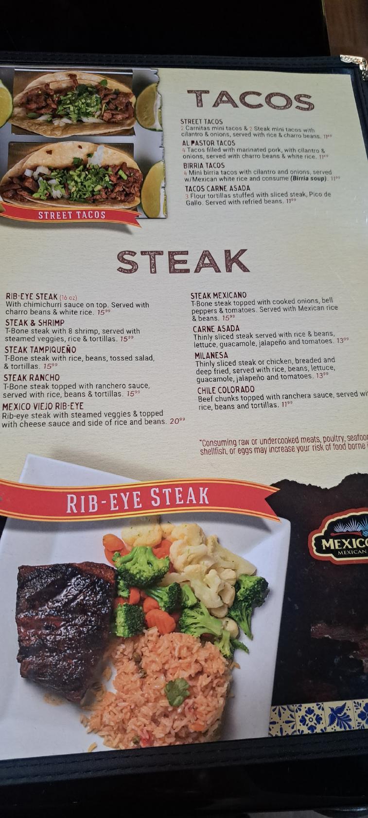 Menu at Mexican Viejo Bar and Grill, Bartlesville
