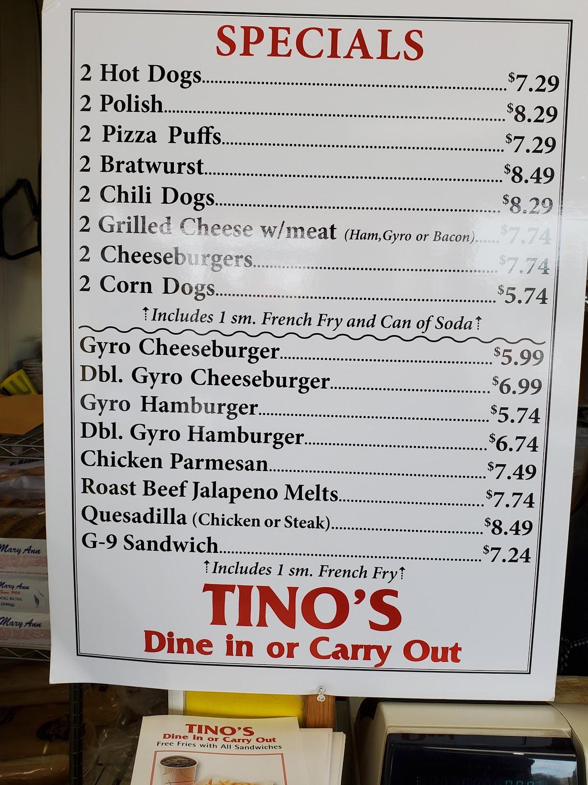 Carta de comida rápida Tino's Carry Out, Racine, Lathrop Ave