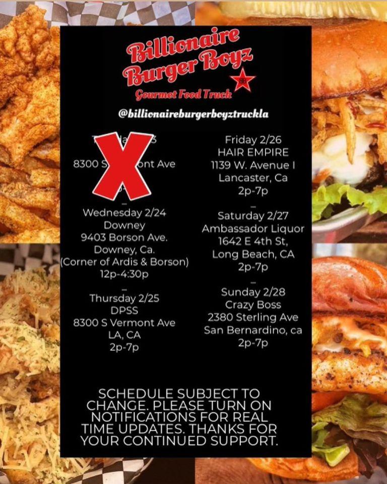 Menu at Billionaire Burger Boyz, Hawthorne, W 120th St