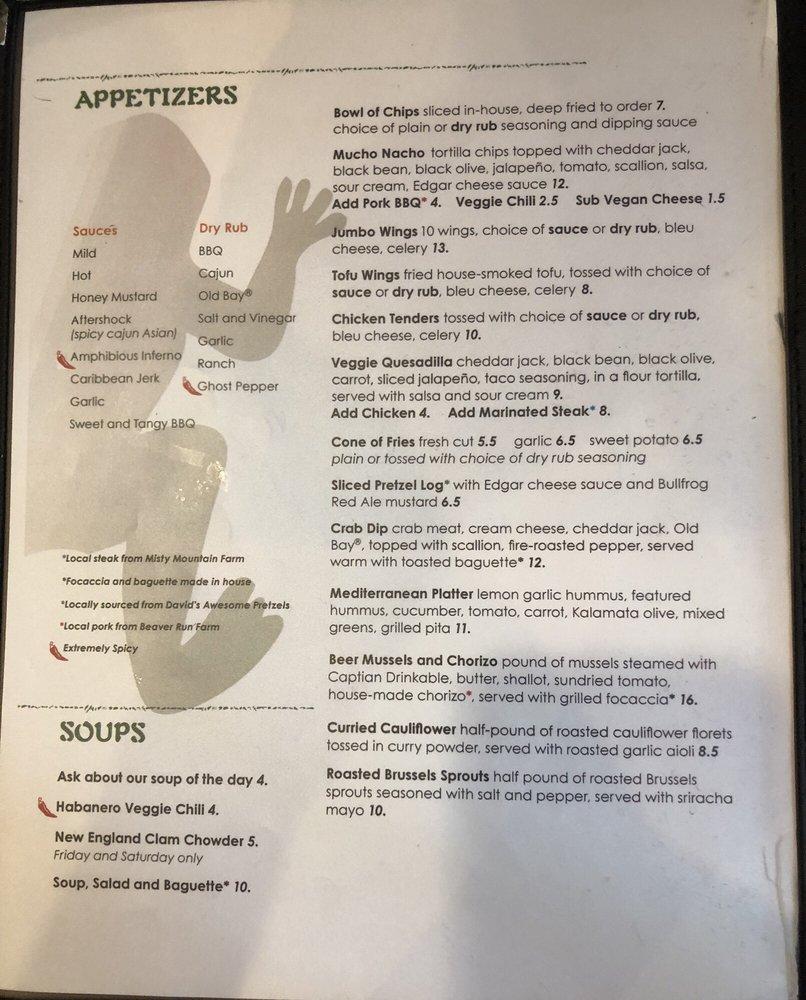 Menu at Bullfrog Brewery pub & bar, Williamsport, 229 W 4th St