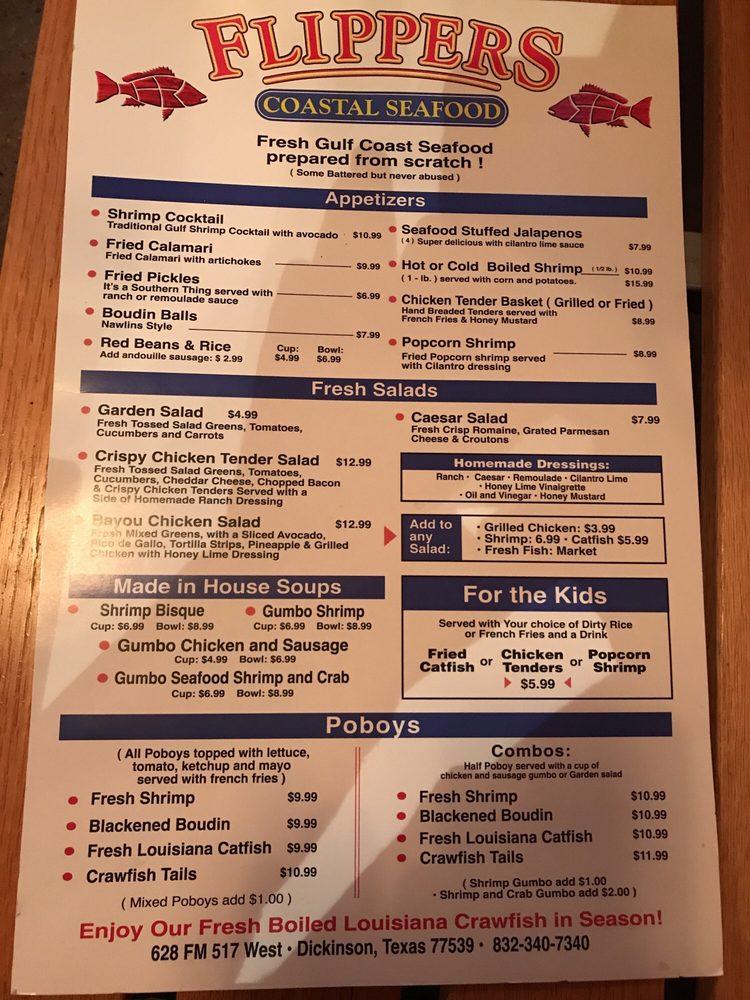 Menu At Flippers Coastal Seafood Restaurant Dickinson 