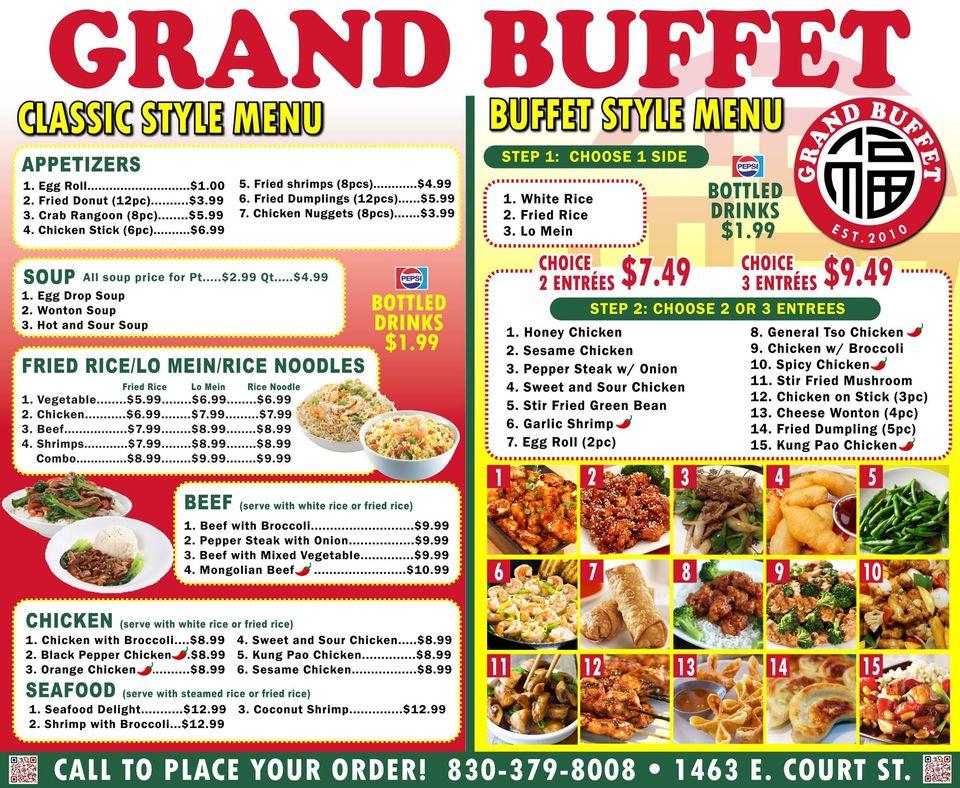 Menu at Grand Buffet restaurant, Seguin