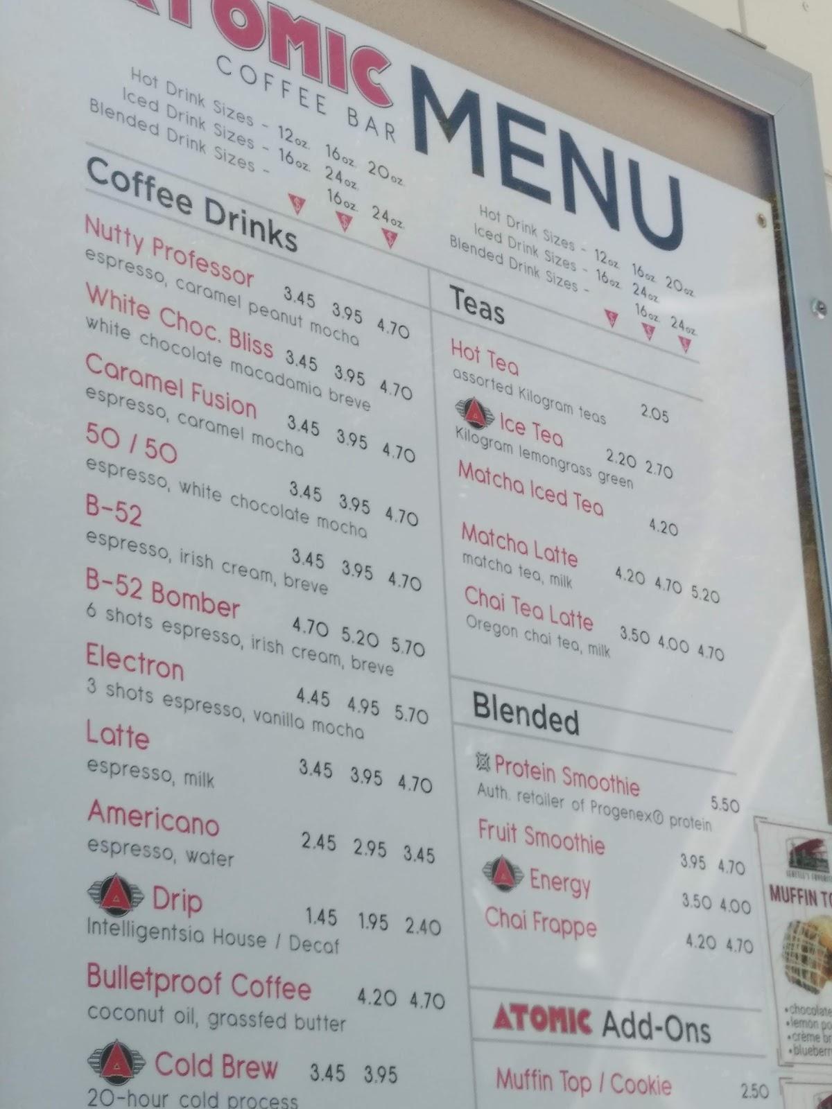 Menu at Atomic Coffee Bar, Bettendorf