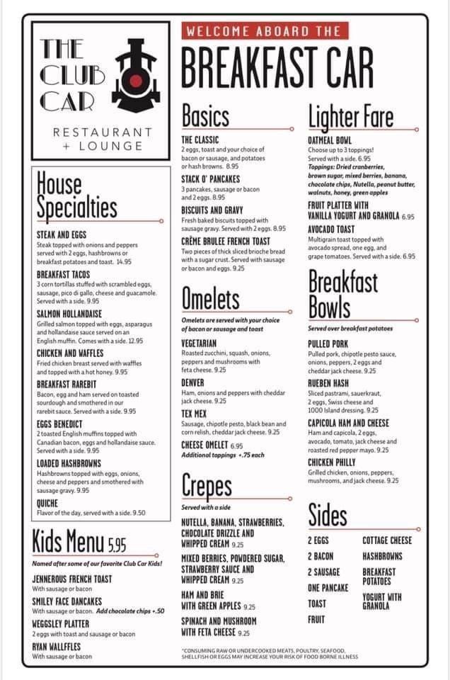 Menu at Club Car Restaurant & Lounge Clive, Clive