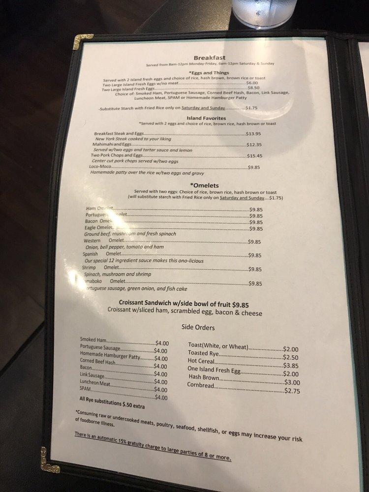 Menu at Eagle Cafe, Honolulu
