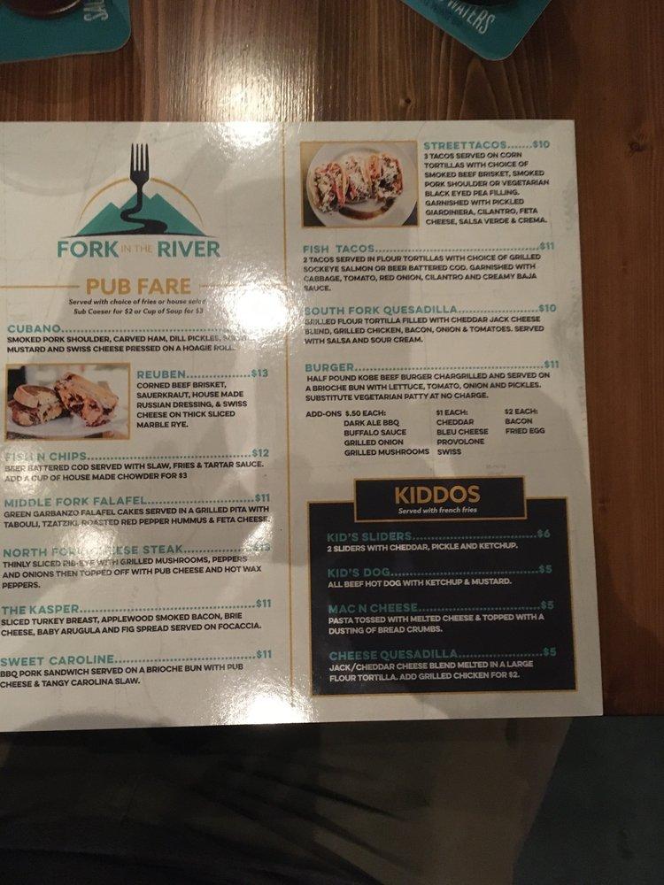 Menu at Fork in the River restaurant, Kalispell