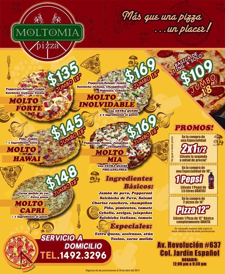 Menu at MoltoMia Pizza restaurant, Monterrey