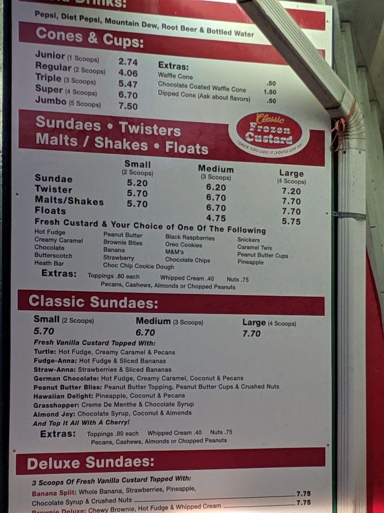 Menu at Classic Frozen Custard, Des Moines