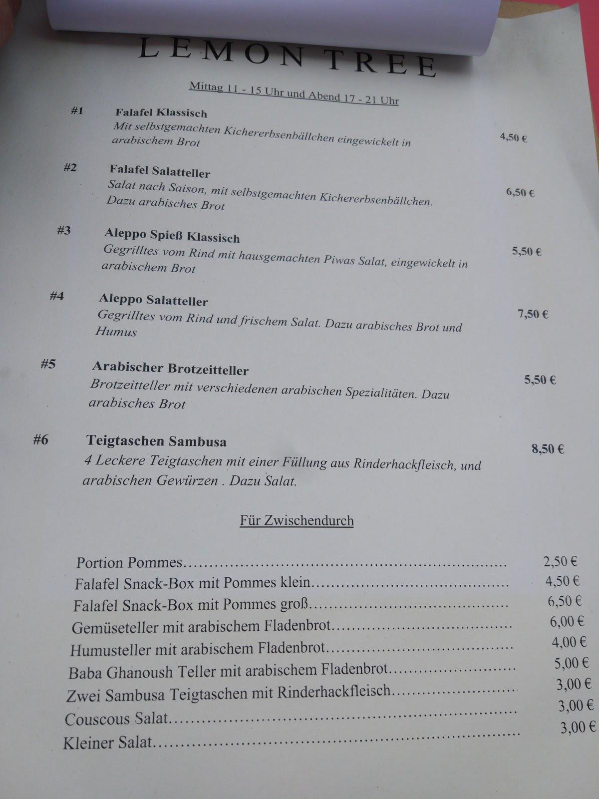 Speisekarte von Lemon Tree Bamberg restaurant, Bamberg