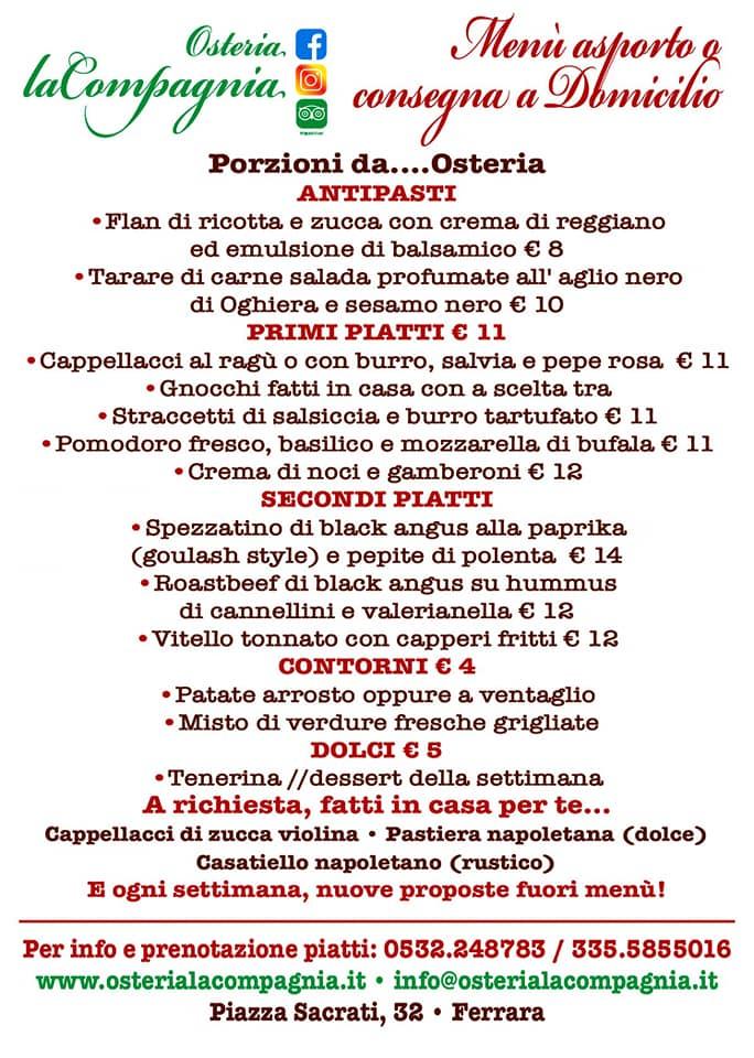 Menu Da Osteria La Compagnia Ristorante, Ferrara