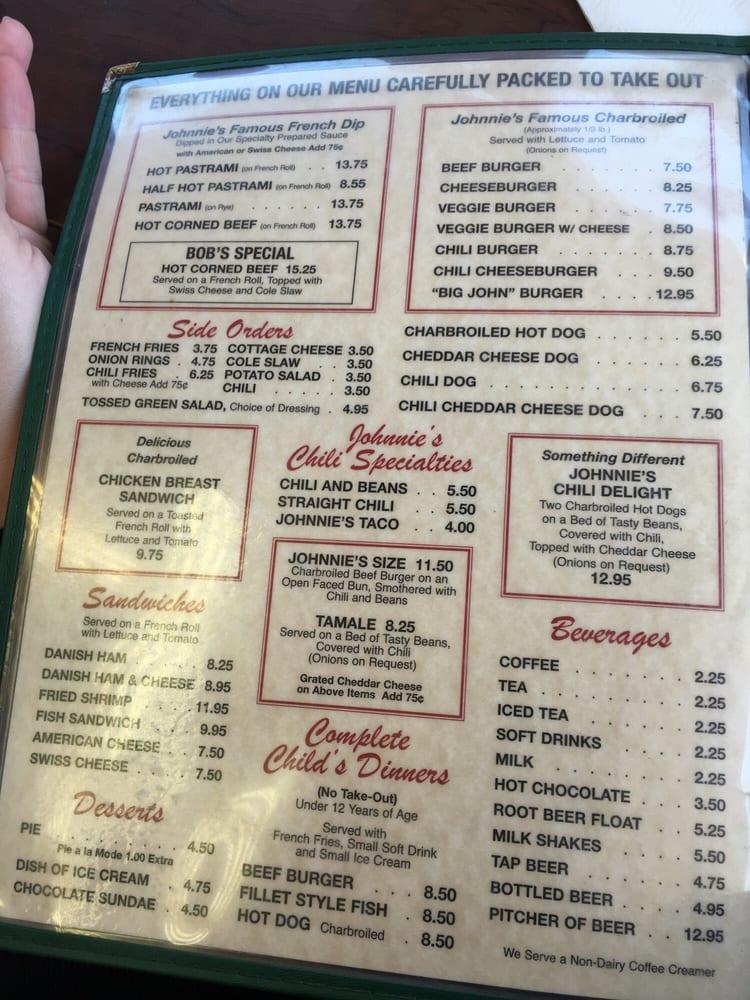 Menu at Johnnie's Pastrami restaurant, Culver City