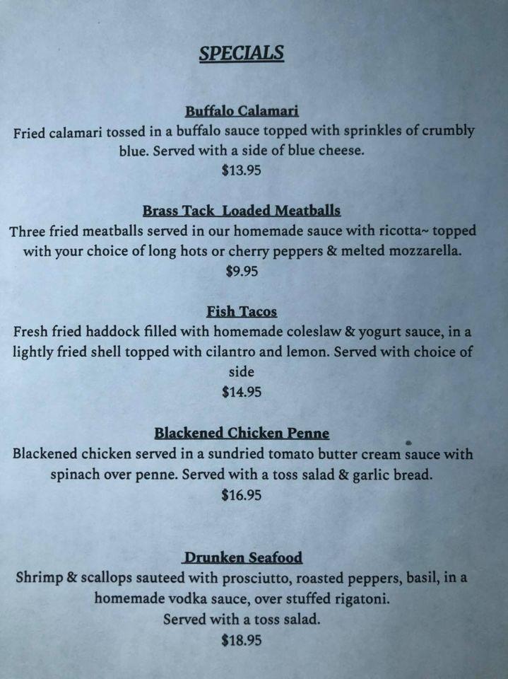 Menu at The Brass Tack restaurant, Frankfort