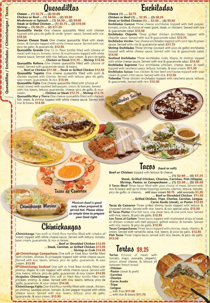 Menu at Fiesta En Cancun Mexican Restaurant, Freeport