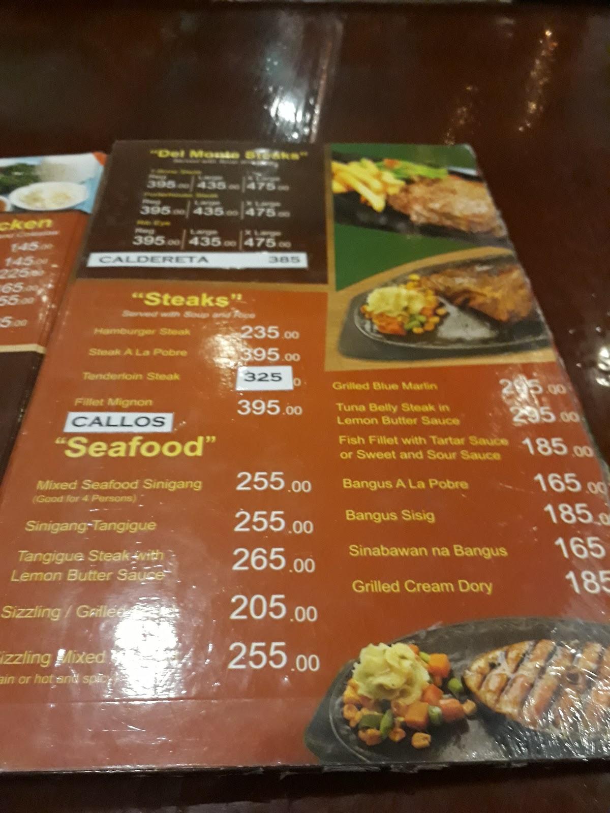 Menu at Uncle Tom's restaurant, Iloilo City, 500 Benigno Aquino Ave
