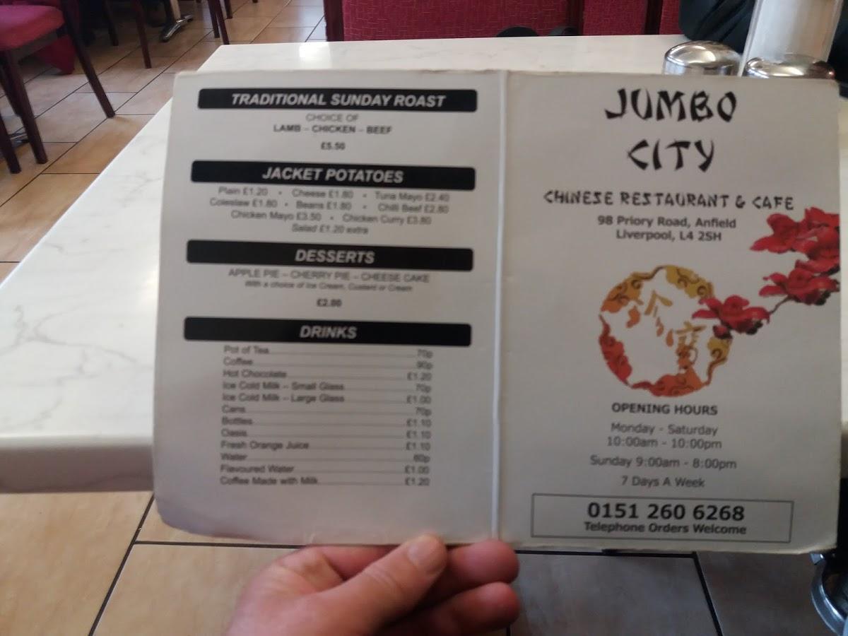 Menu at Jumbo Cafe, Liverpool, 9698 Priory Rd