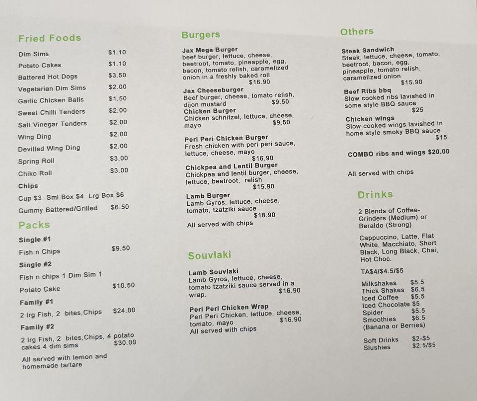 Menu at Jax Bakery Cafe, Eastwood, Cnr Evergreen Way & Howitt Ave