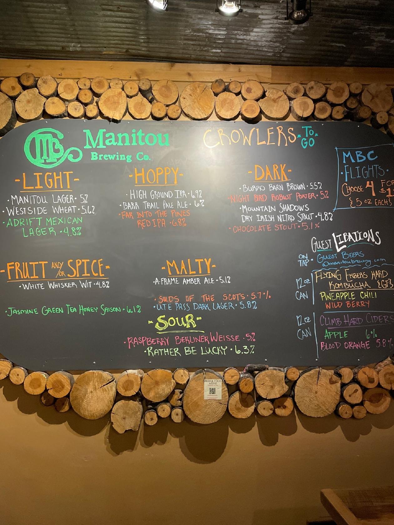 Menu at Manitou Brewing Company pub & bar, Manitou Springs
