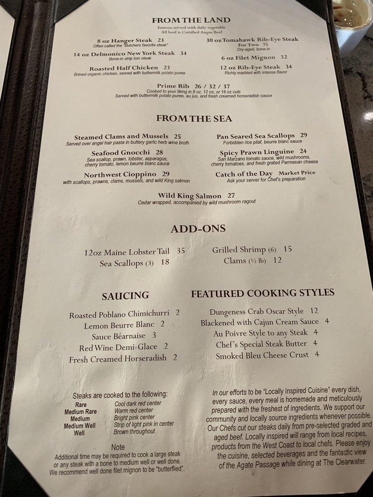 Menu at Suquamish Clearwater Casino Resort restaurant, Suquamish