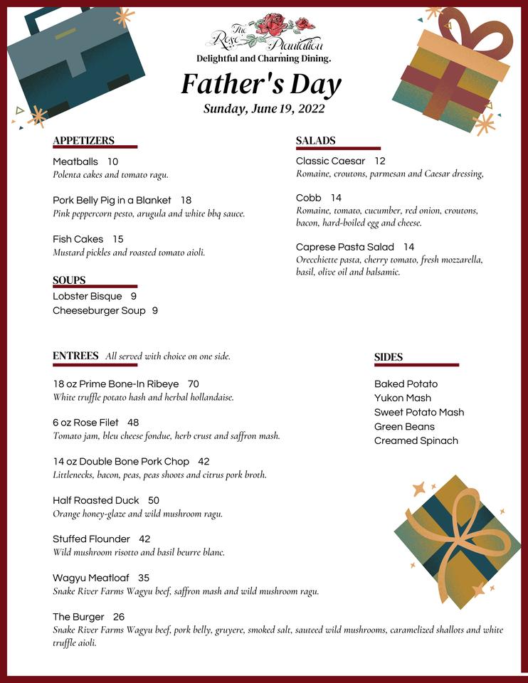 Menu at The Rose Plantation restaurant, Fruitland Park