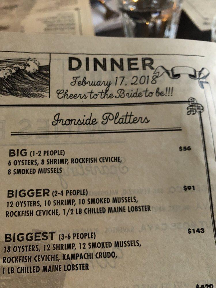 Menu at Ironside Fish & Oyster restaurant, San Diego, India St