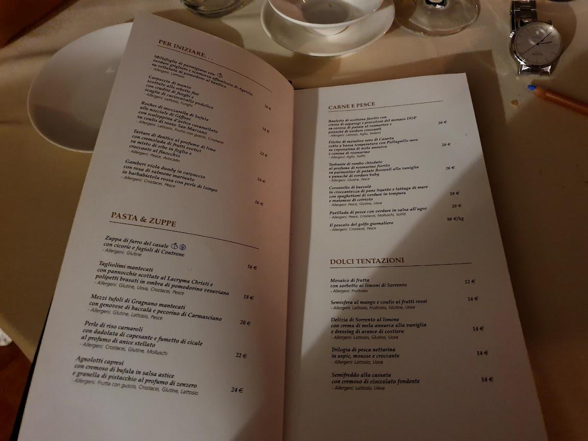 Menu at La Terrazza restaurant, Naples, Via Partenope