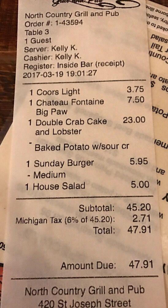 Menu at North Country Kitchen and Bar, Suttons Bay