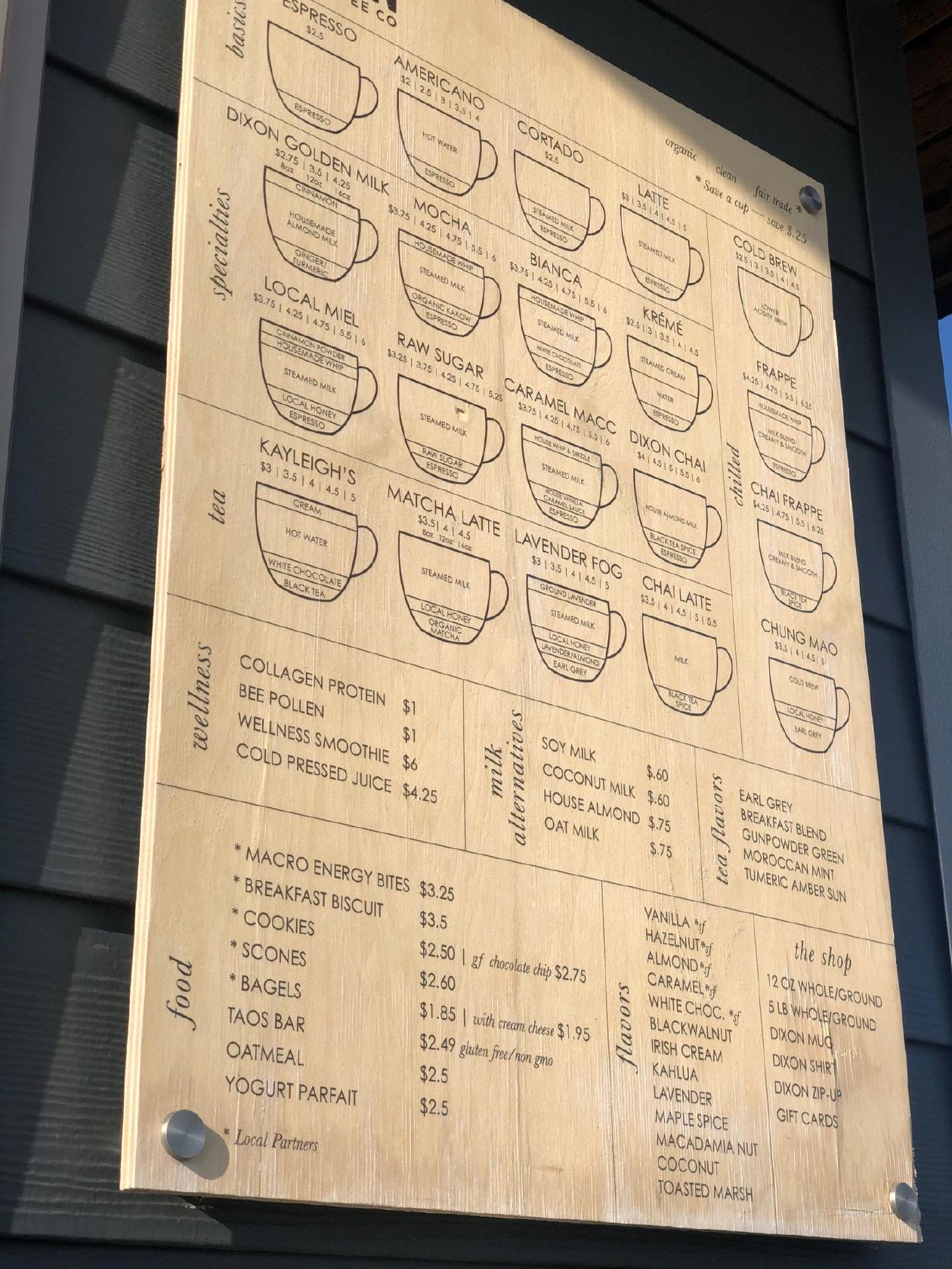 Menu at Dixon Coffee Company restaurant, Rapid City