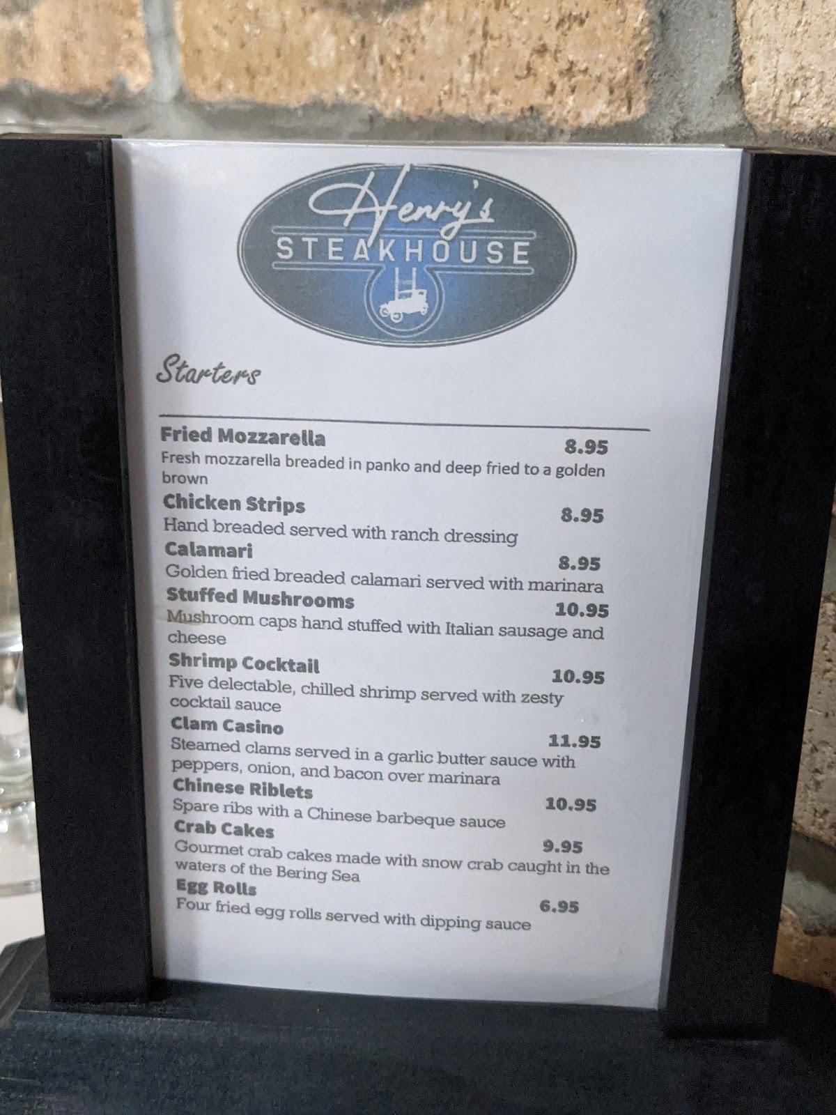 Menu at Henry's Steak House steakhouse, Kingsford