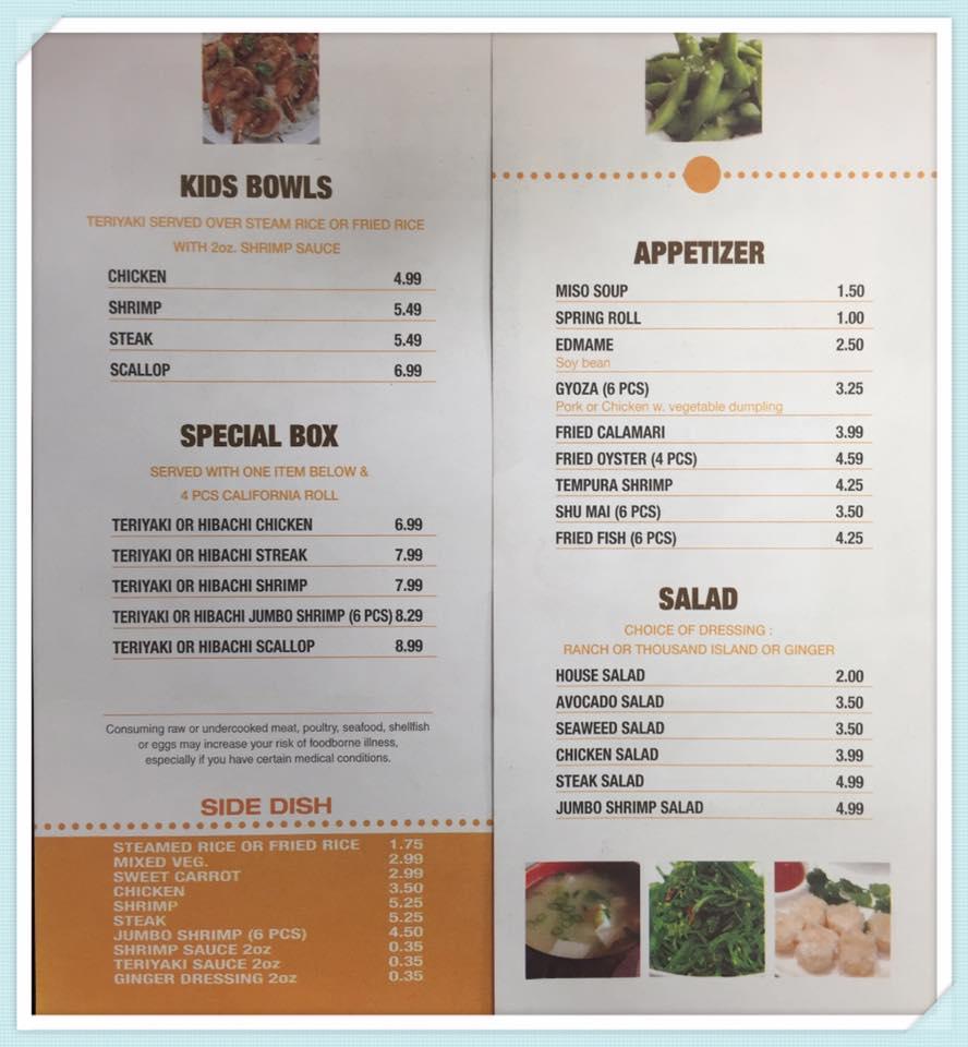 Menu at Japan Hibachi And Sushi Express cafe, Spartanburg