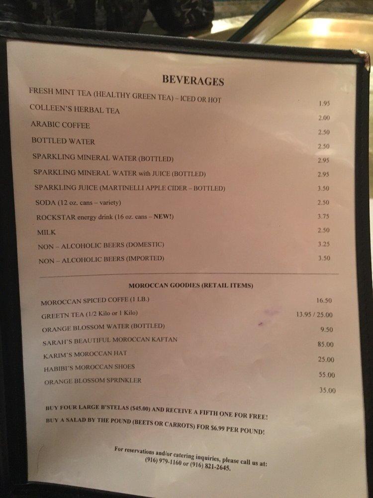 Menu at Casablanca Restaurant, Sacramento