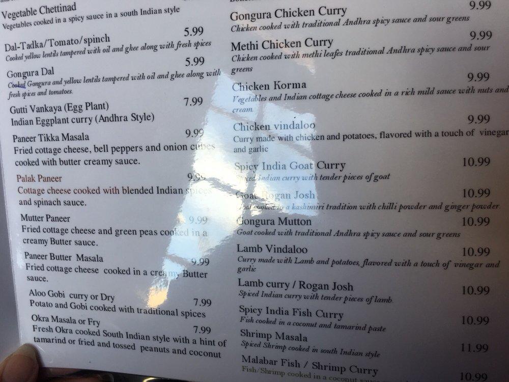 Menu at Spicy India restaurant, Abilene, 243 W Stamford St