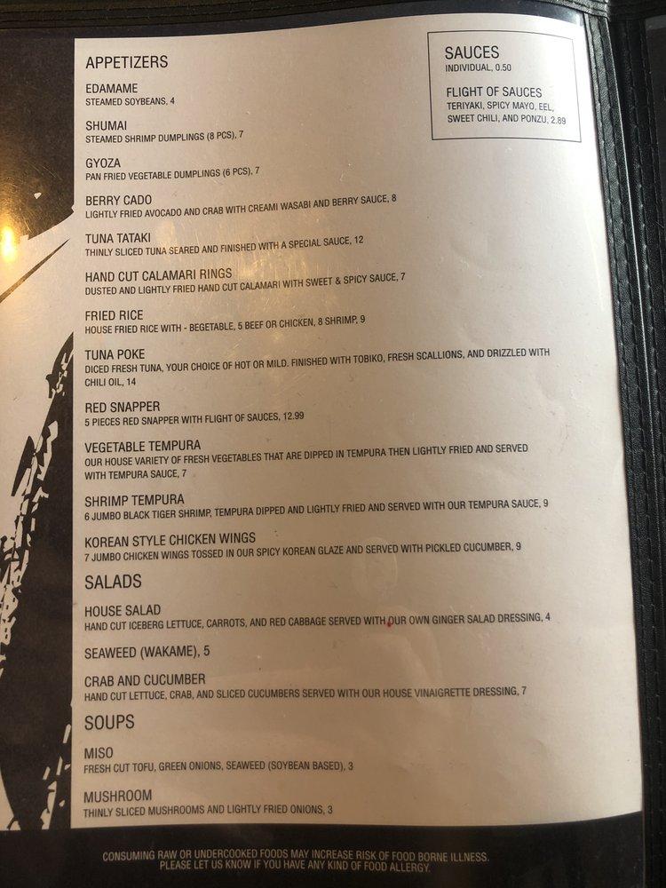 Menu at Raw Sushi Bar & Grill, La Grange