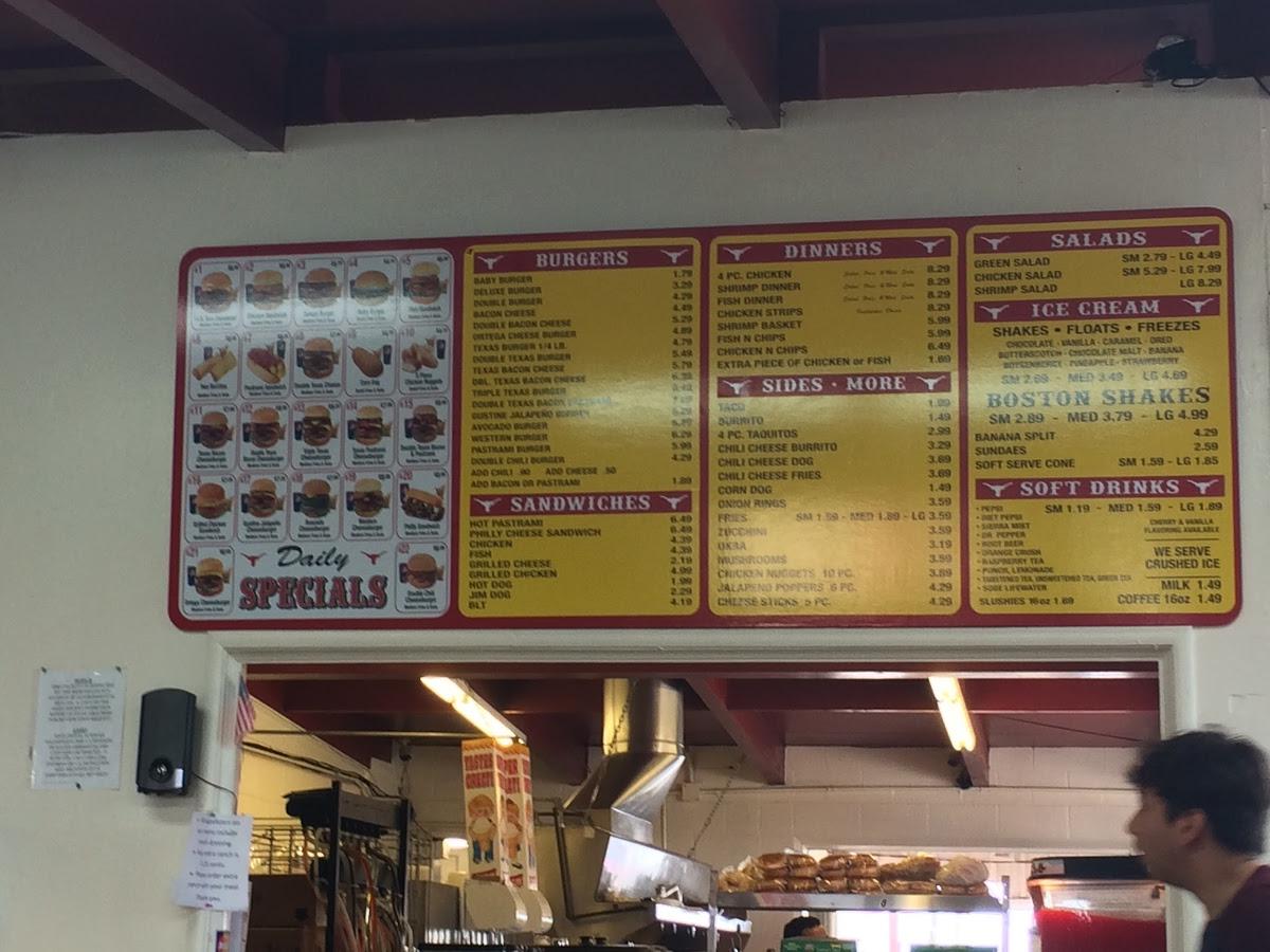 Menu at Texas Burger restaurant, Gustine