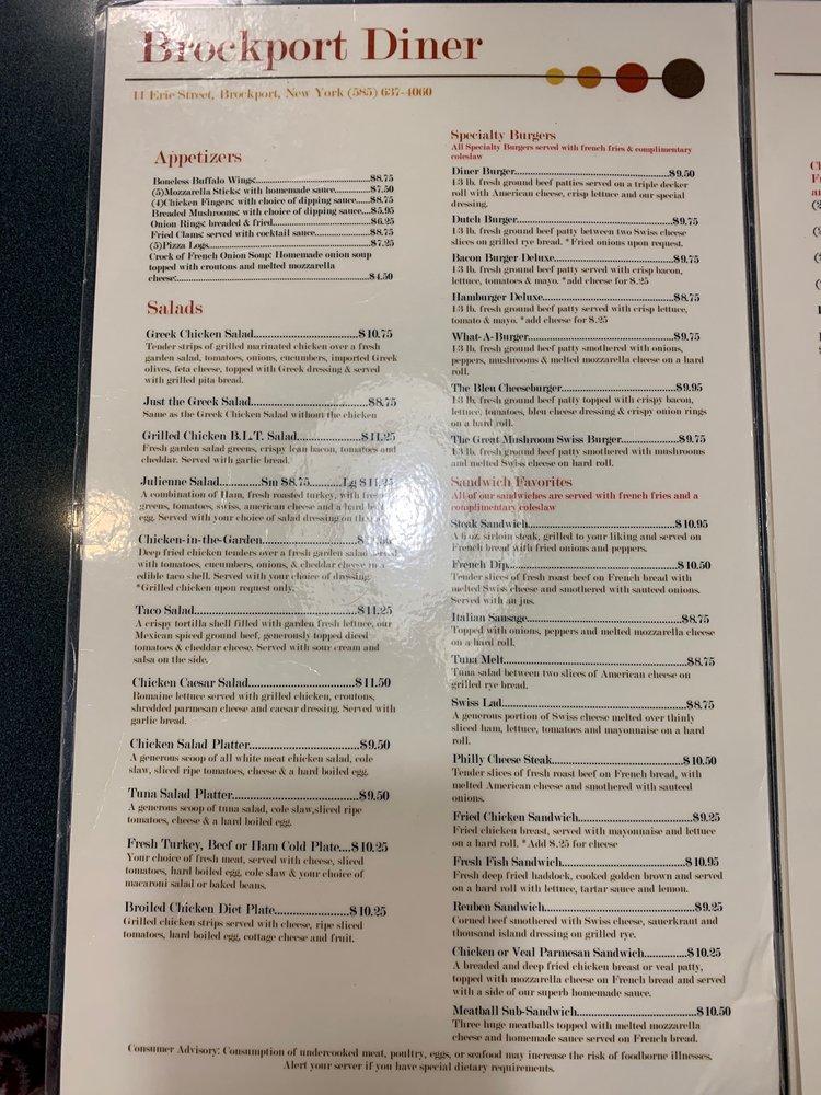 Menu at Brockport Diner cafe, Brockport