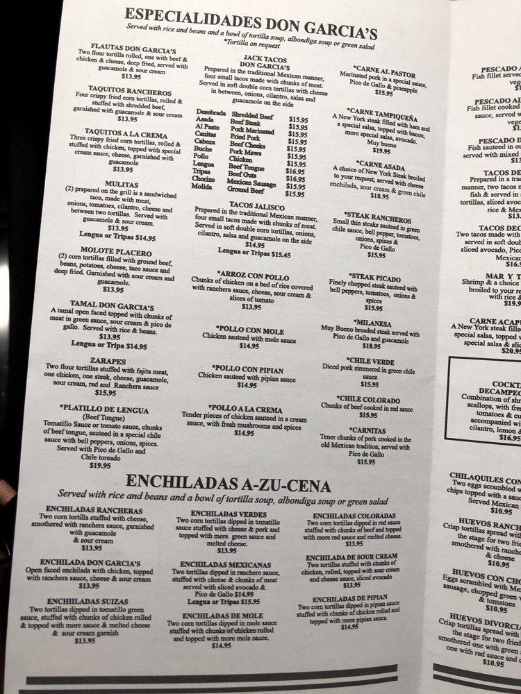 Menu at Don Garcia's Mexican Restaurant, Lacey