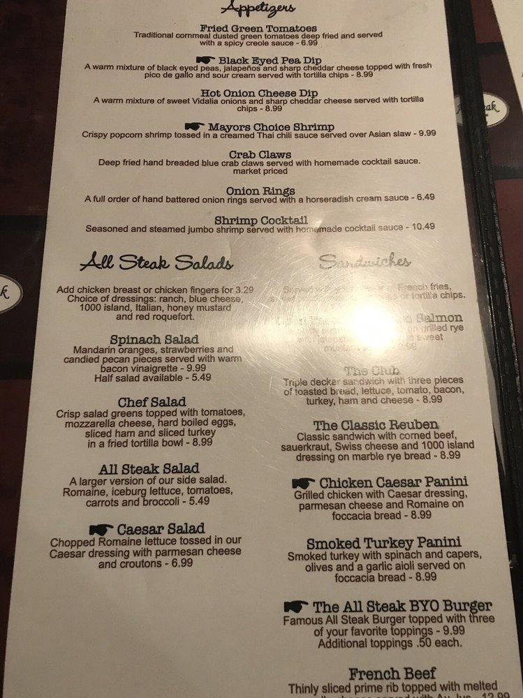 Menu at All Steak Restaurant, Cullman