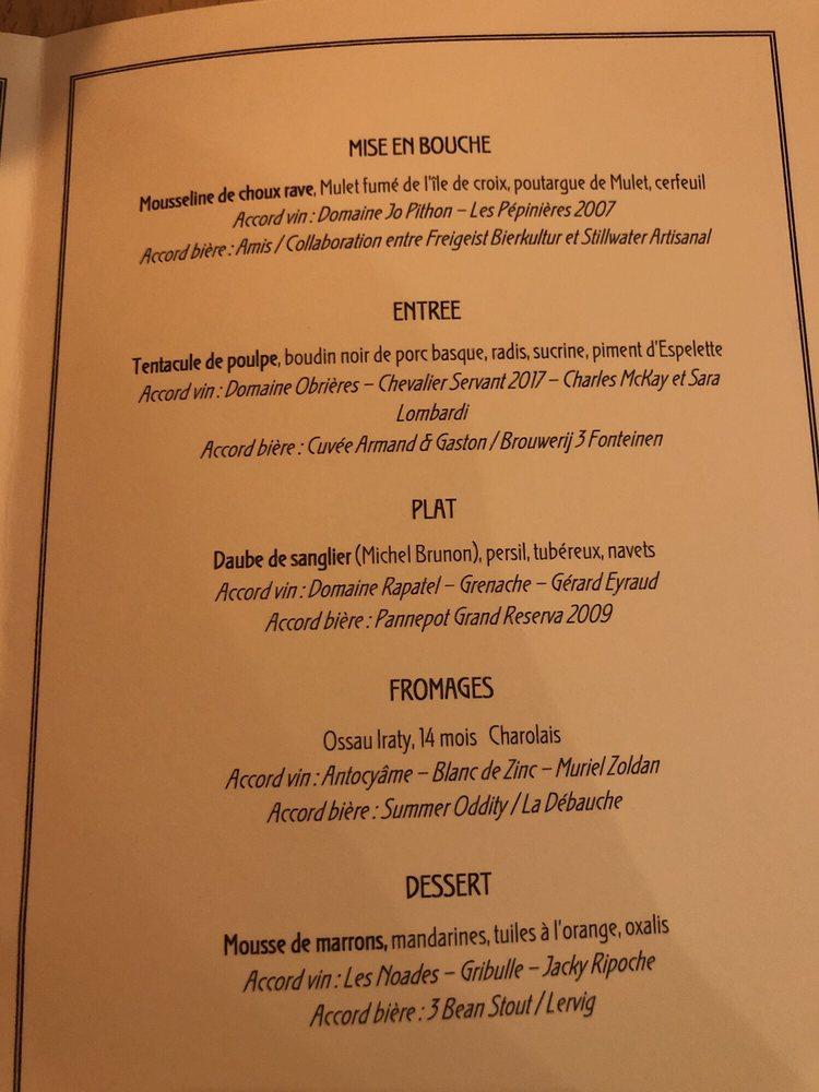 Menu at La Fine Mousse Restaurant, Paris, 4 bis Av. Jean Aicard