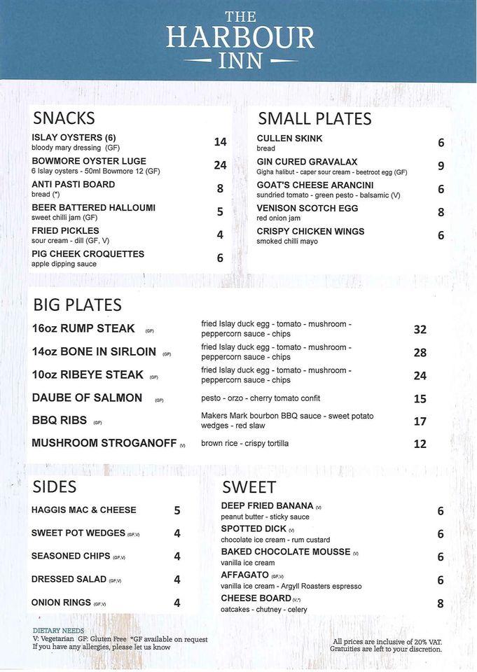 Menu at The Harbour Inn pub & bar, Bowmore