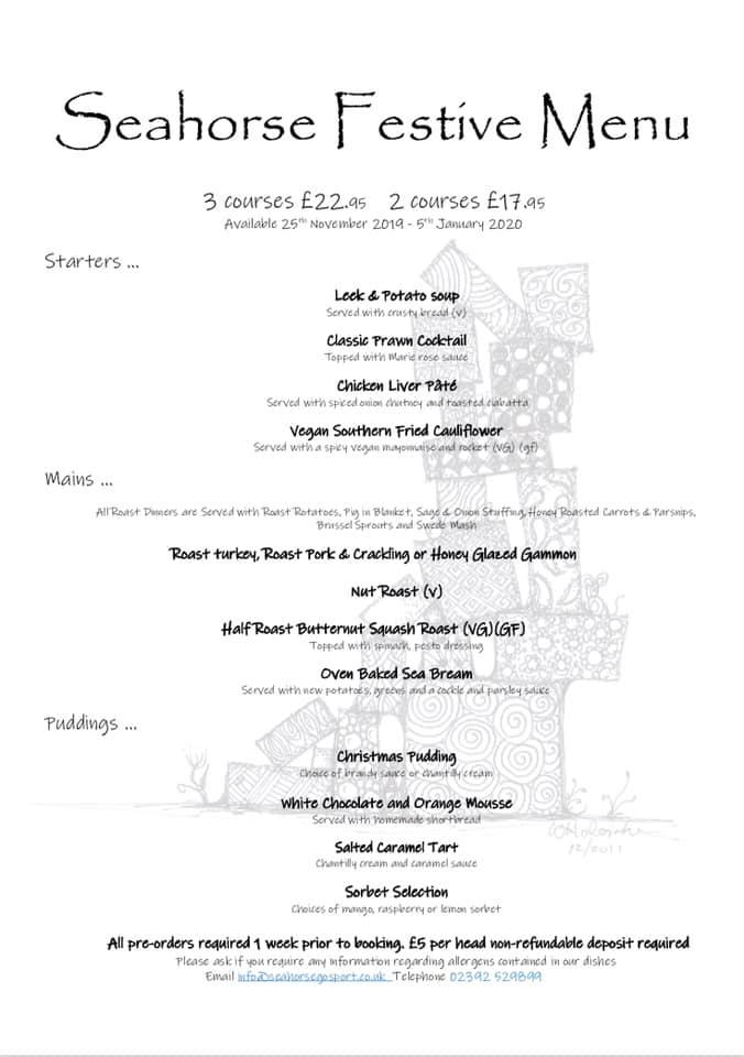 Menu at The Seahorse Pub, Gosport
