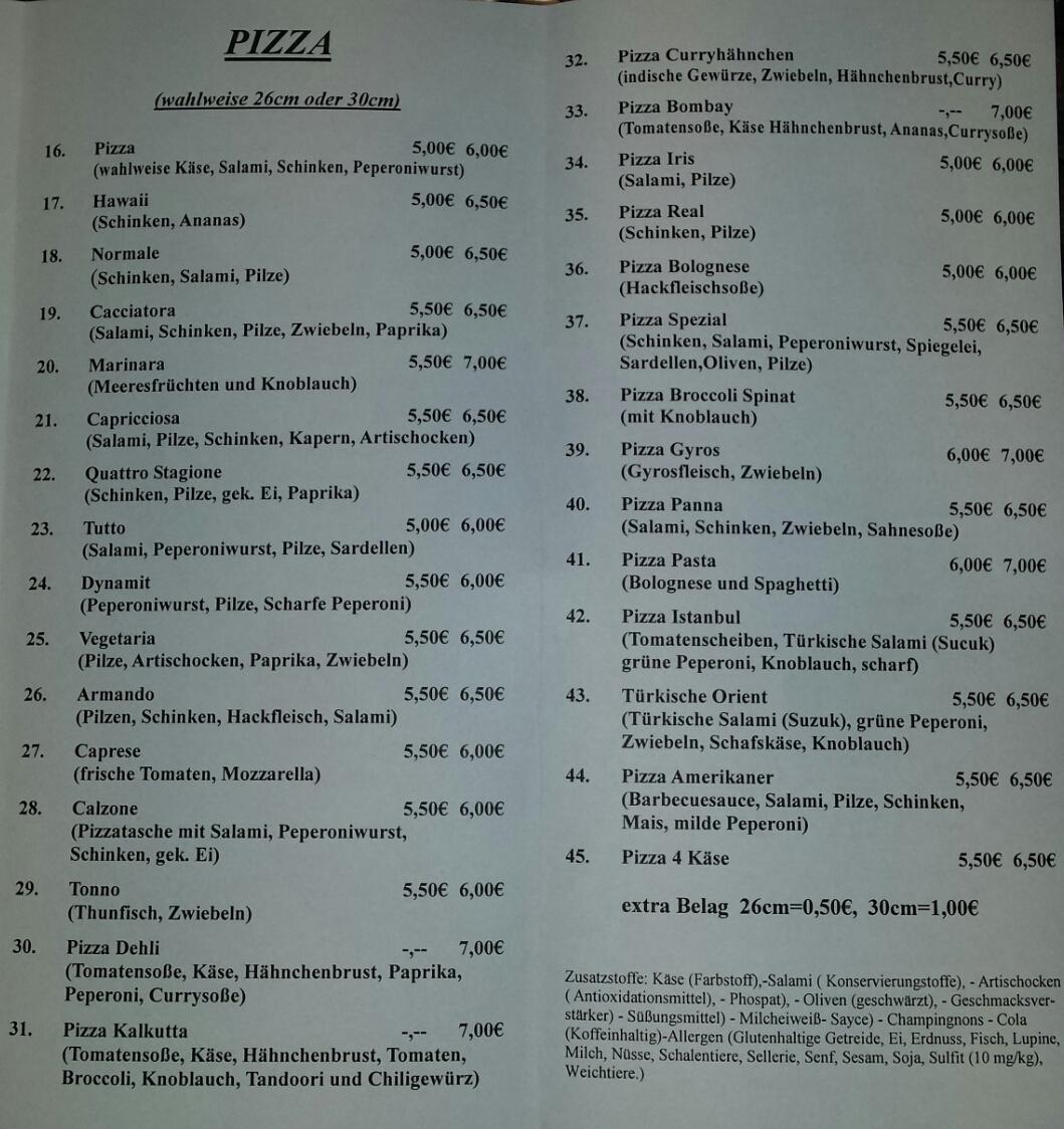 Speisekarte von Pizzeria Porto Bello, Wendelsheim