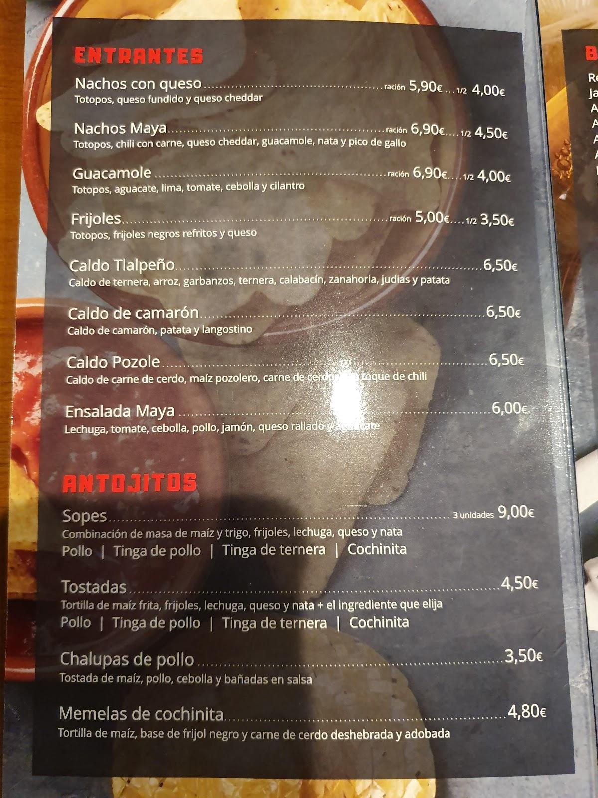 Carta del restaurante Sol Maya, Vigo