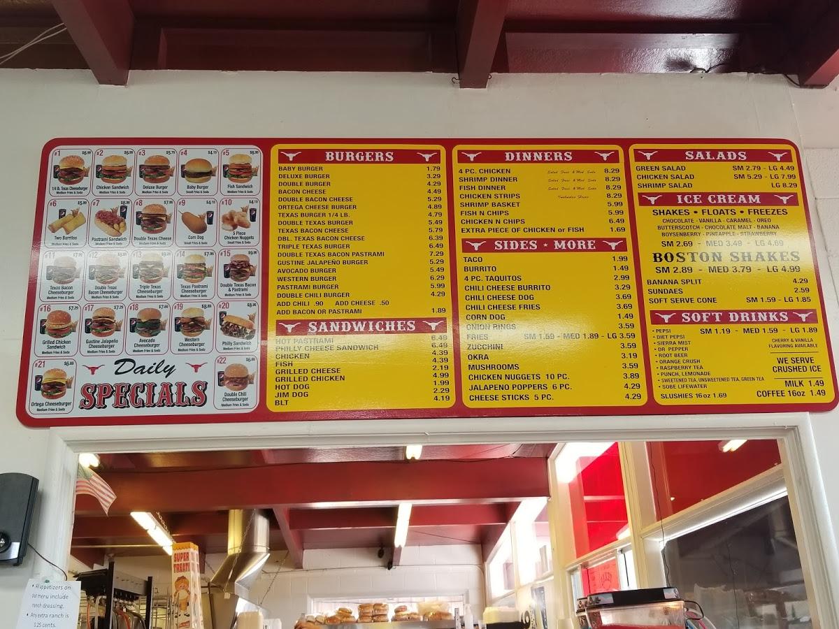 Menu at Texas Burger restaurant, Gustine