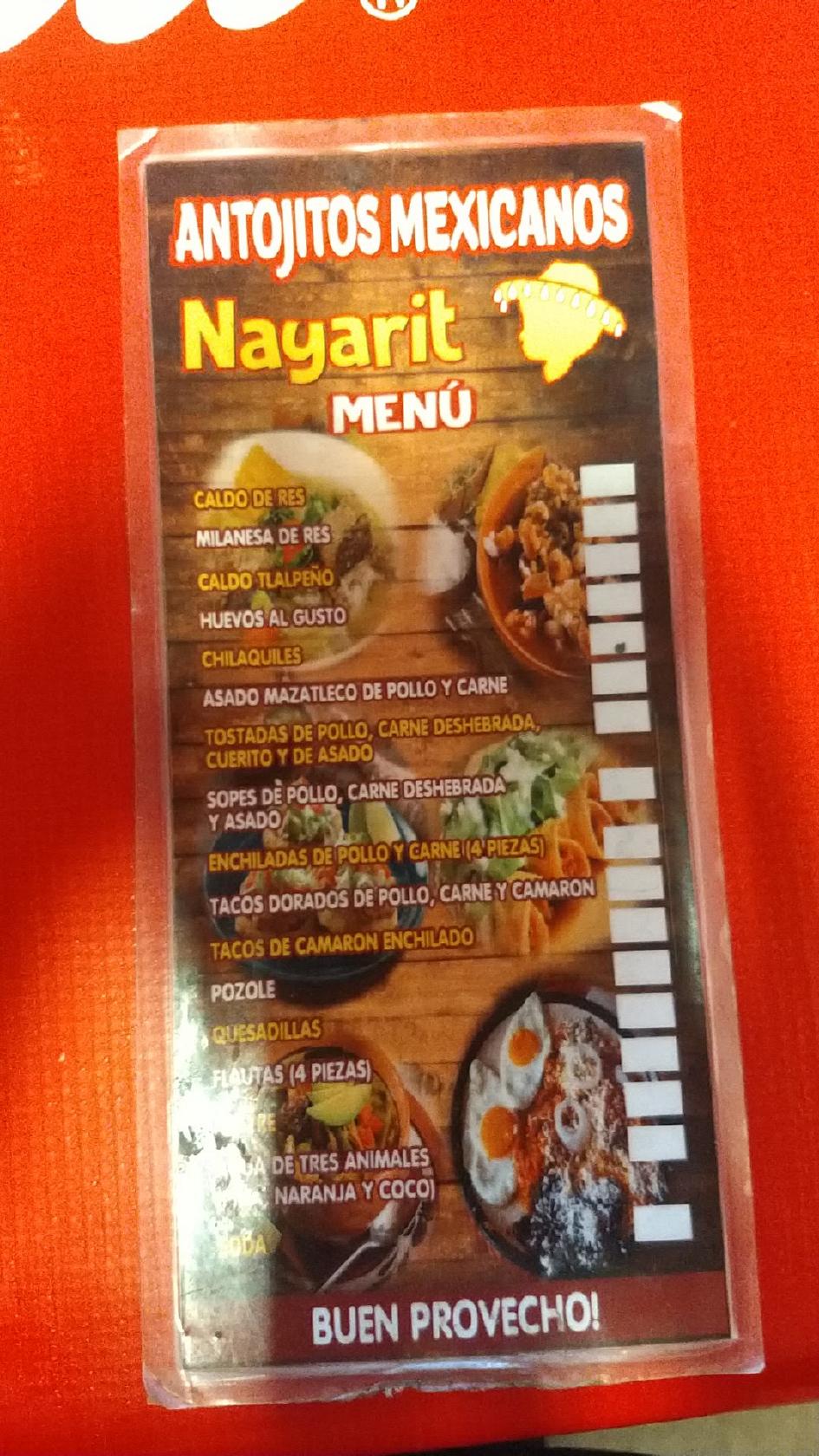 Menu at Antojitos Mexicanos NAYARIT restaurant, Tijuana