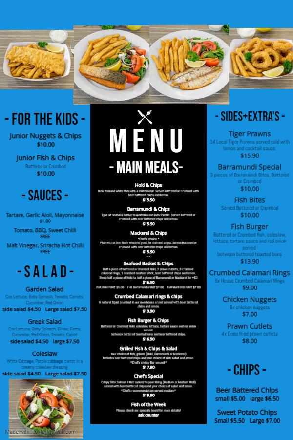 Menu at Blue Lagoon Bar, Cairns