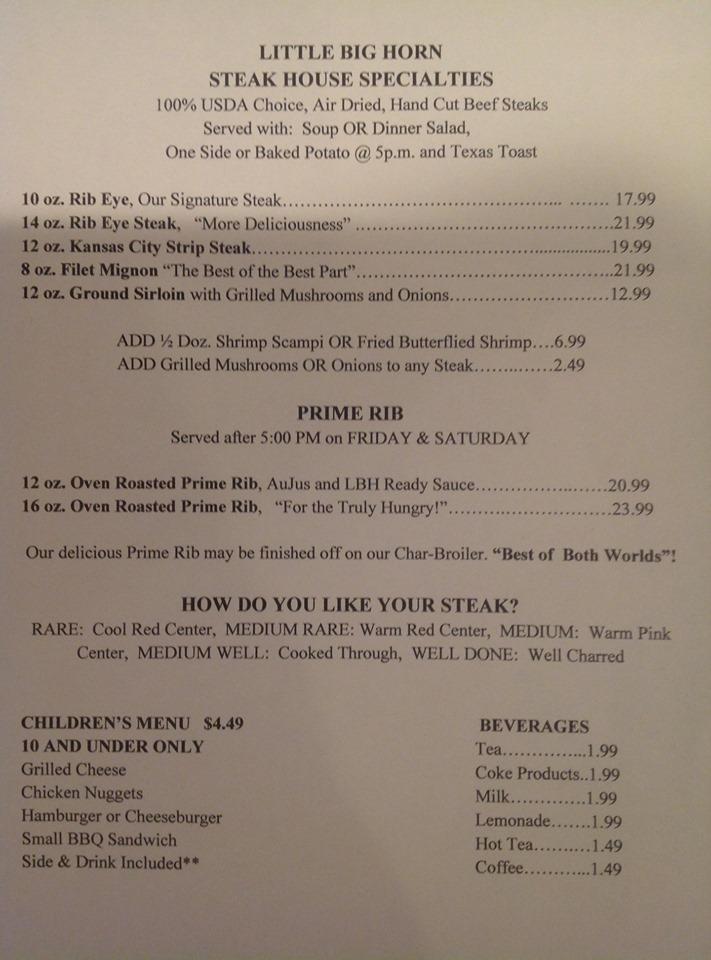 Little Big Horn Sedalia Menu