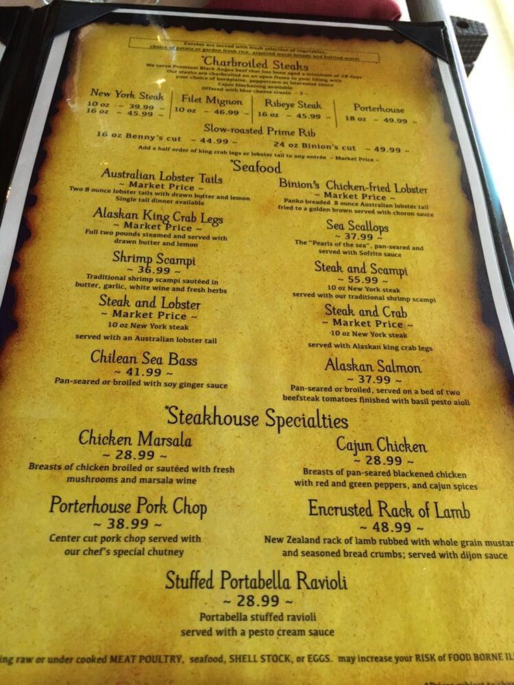 Menu at Top Of Binion's Steakhouse, Las Vegas