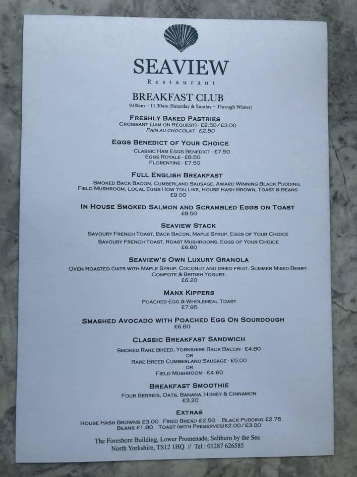 sea view restaurant saltburn menu