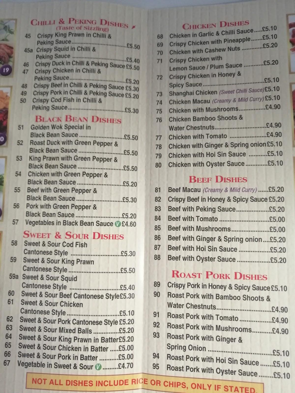 Menu at Golden Wok restaurant, Walsall