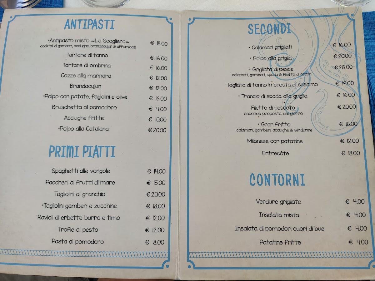 Menu Da Ristorante La Scogliera Riva Ligure